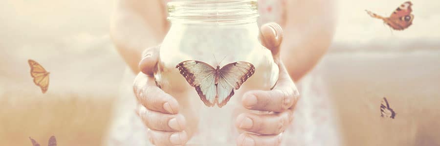 lady giving butterflies freedom