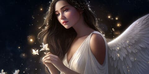 Angel Number 2 - Angel with wings holding a flower.