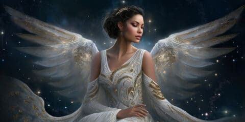 Angel Number 17 - Angel with short black hair. The angel is sitting down.