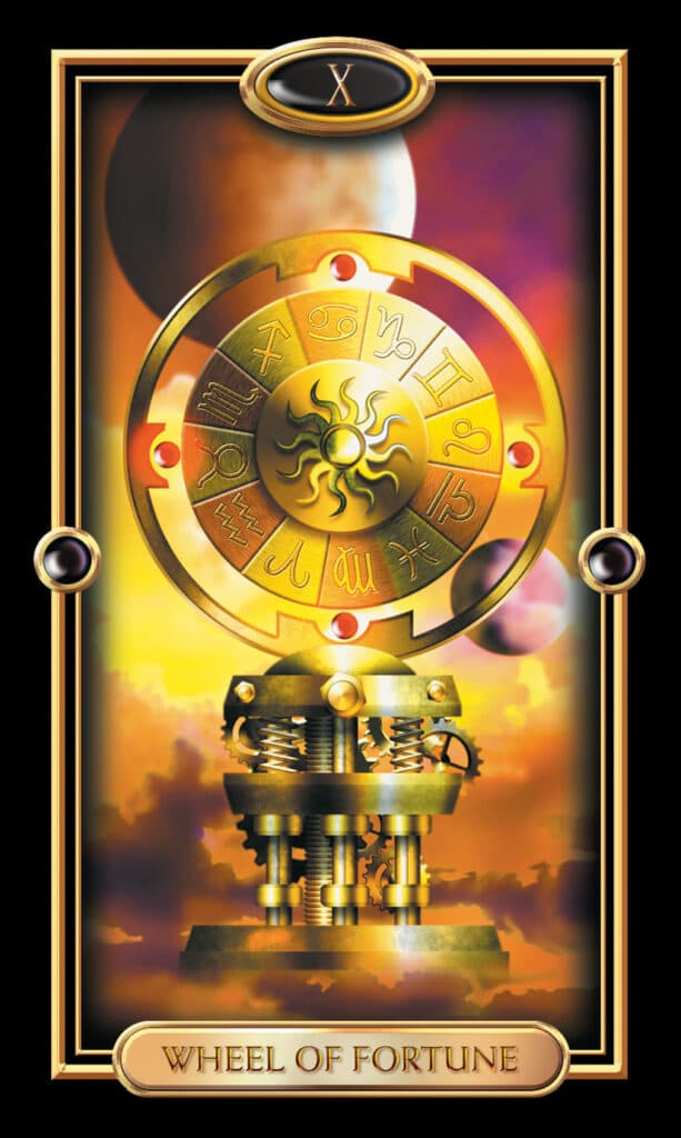 Wheel of Fortune tarot card gilded
