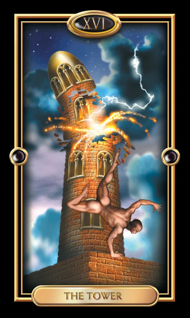 The Tower tarot card gilded