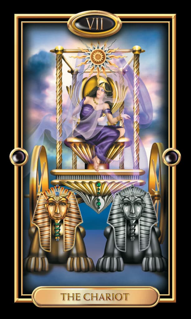 The Chariot tarot card gilded
