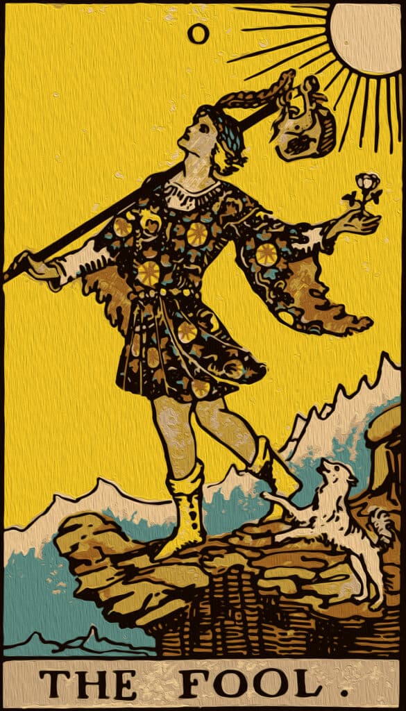 The Fool tarot card painted