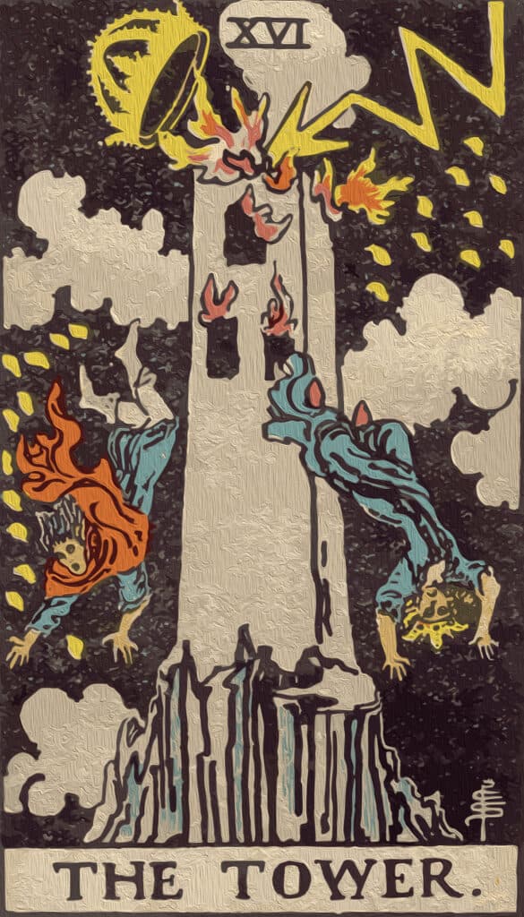 The Tower tarot card painted
