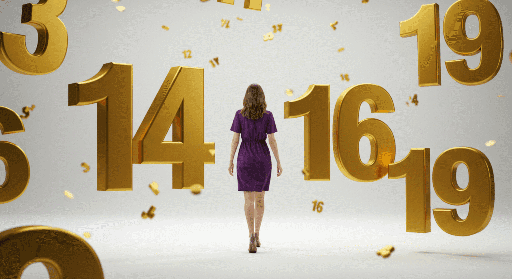 woman surrounded by karmic debt numbers 13, 14, 16, 19

