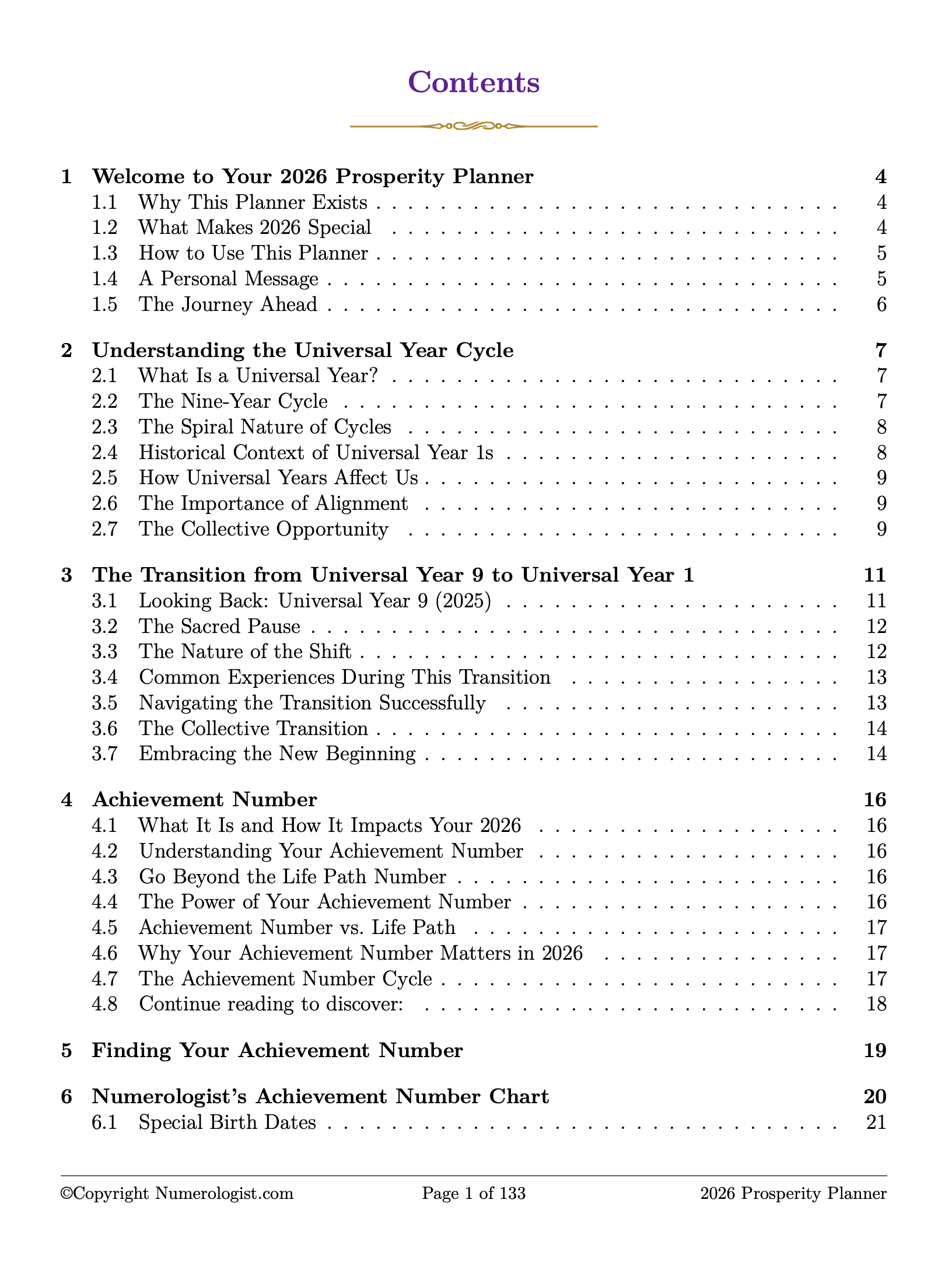 2026 Prosperity Planner Table of Contents - Page 1