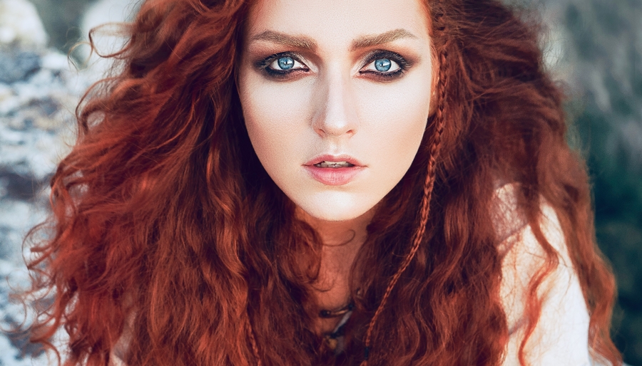 Dramatic Red-haired woman with Blue Eyes - Goddess Brigid