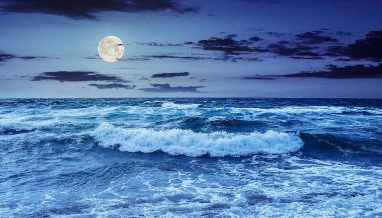 Pisces Full Moon rising over Dark Seascape
