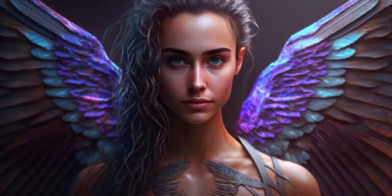 Angel Number 212 - Angel with blue / Purple and light blue wings