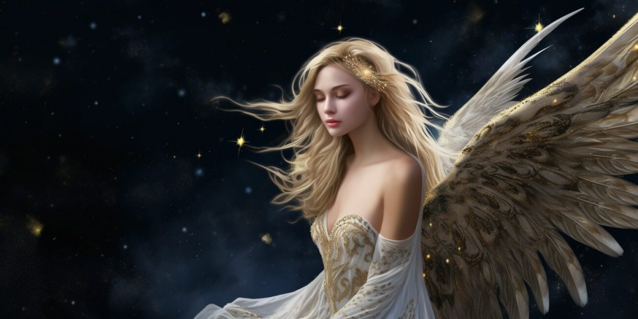 Angel with the night sky in the background