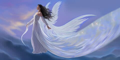 Angel Number 311 - Angel with a white dress and large white wings. Long hair