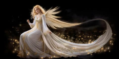Angel Number 2 - Angel with wings, long stars on her robe.