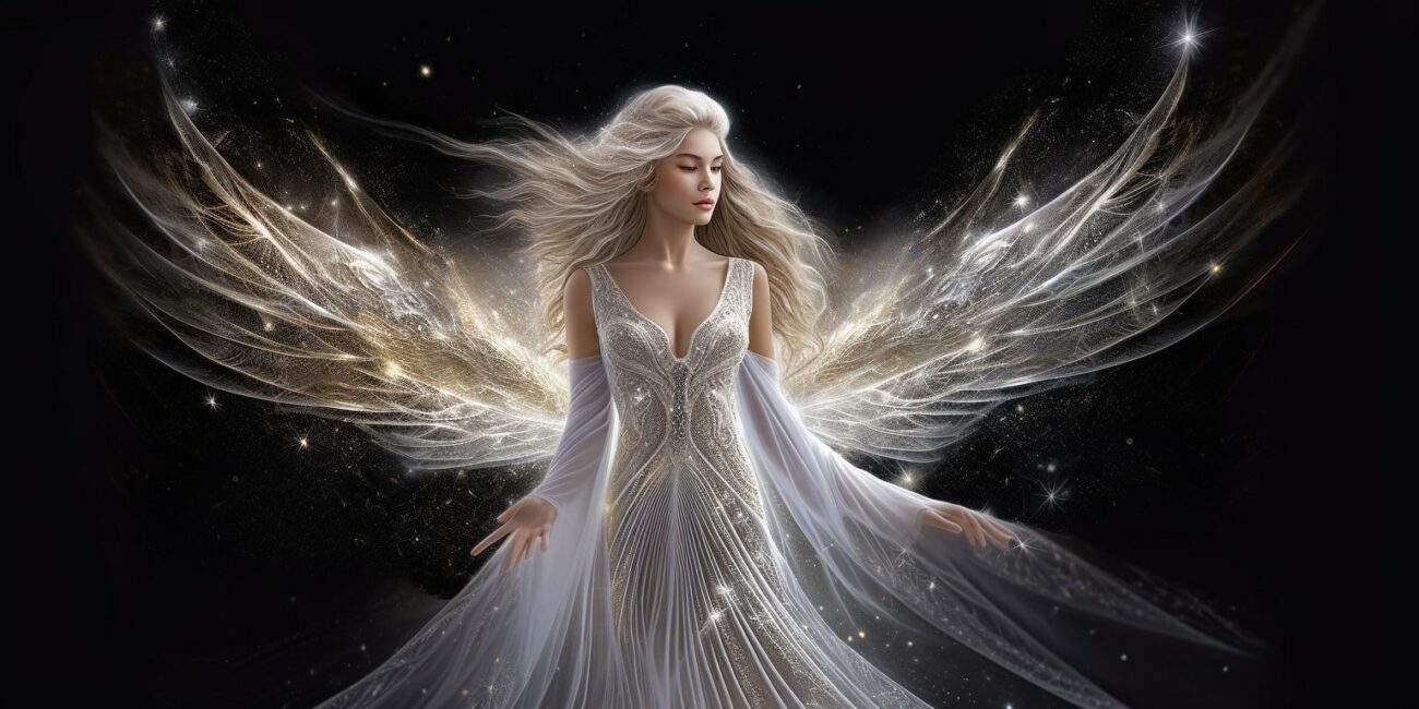 Angel Number 3331 - Angel with blonde hair and a white dress. Her wings are yellow and white.