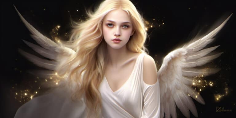 Angel Number 2212 - Angel with blonde hair and a white dress. Her wings are yellow and white.