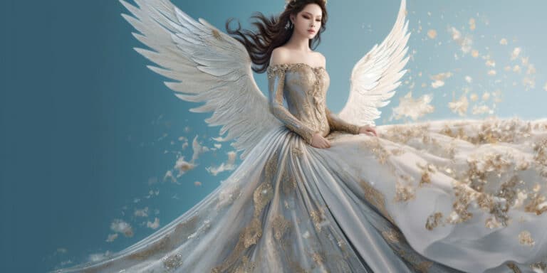 Angel Number 1331 - Angel with long dark hair and a long white dress. Her wings are pure white.