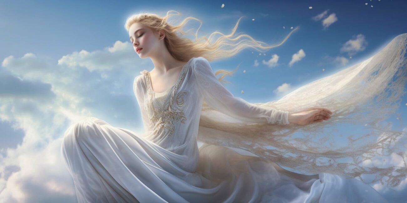 Angel Number 3000 - Angel with long hair and a long white dress.