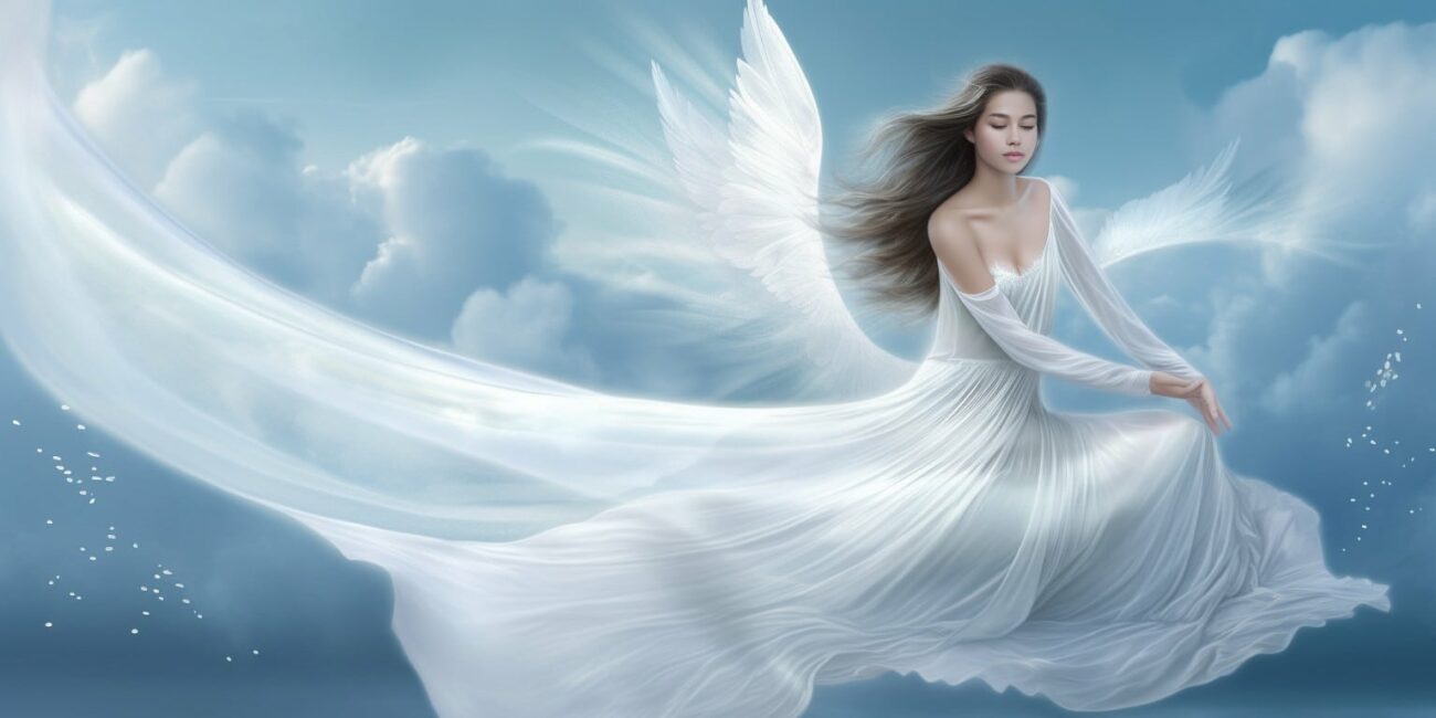 Angel Number 2000 - Angel with long dark hair and a long white dress.