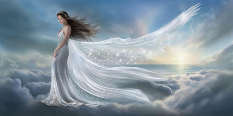 Angel Number 000 - Angel with long dark hair and a white dress. Her wings are pure white.