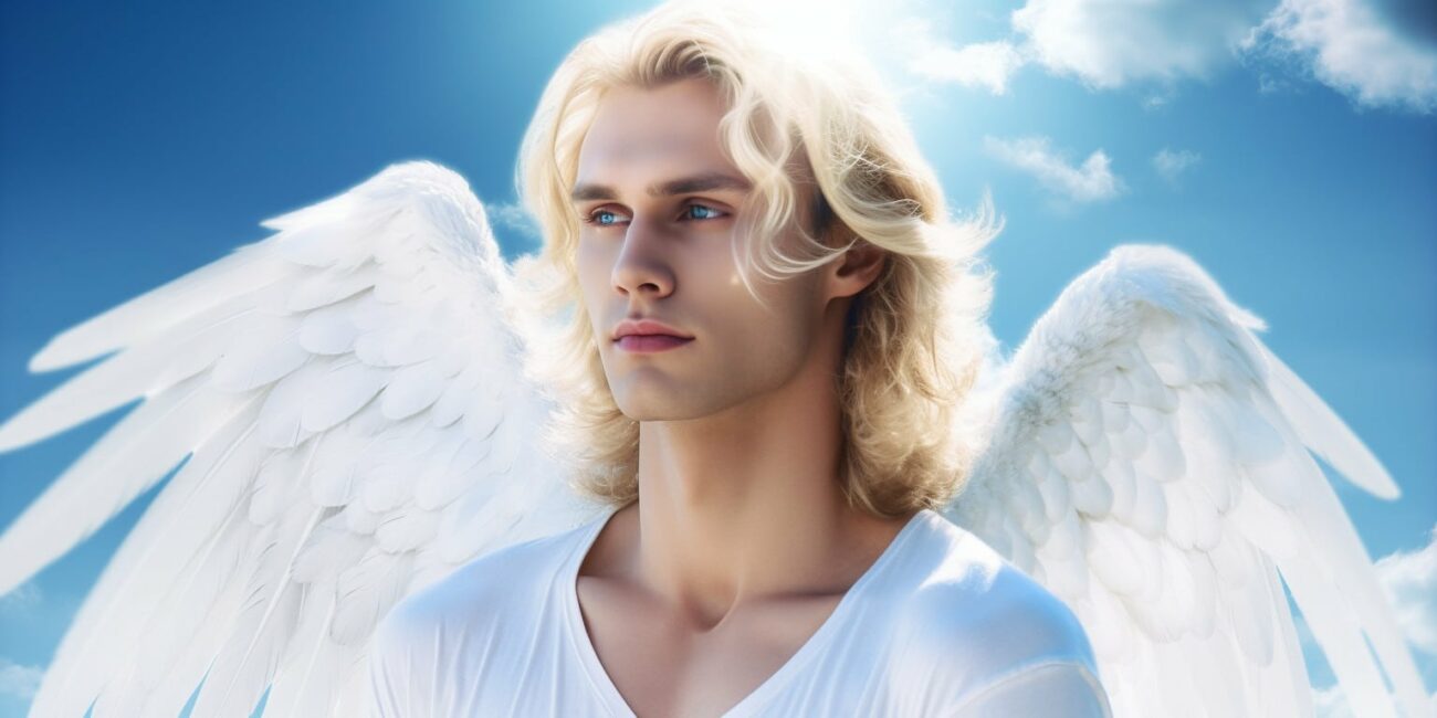 Angel Number 1777 - Angel with short-medium blonde hair.