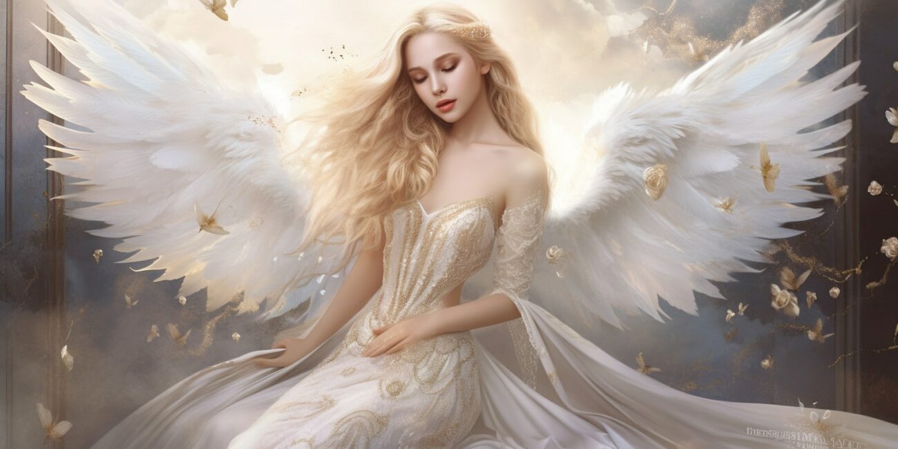 Angel Number 6616 - Angel with long blonde hair and a white dress. Her wings are a soft white.