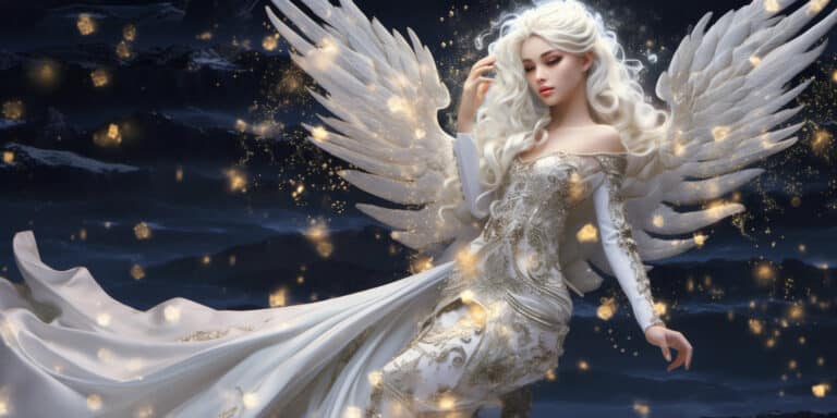 Angel Number 242 - Angel with long white hair and a white dress.