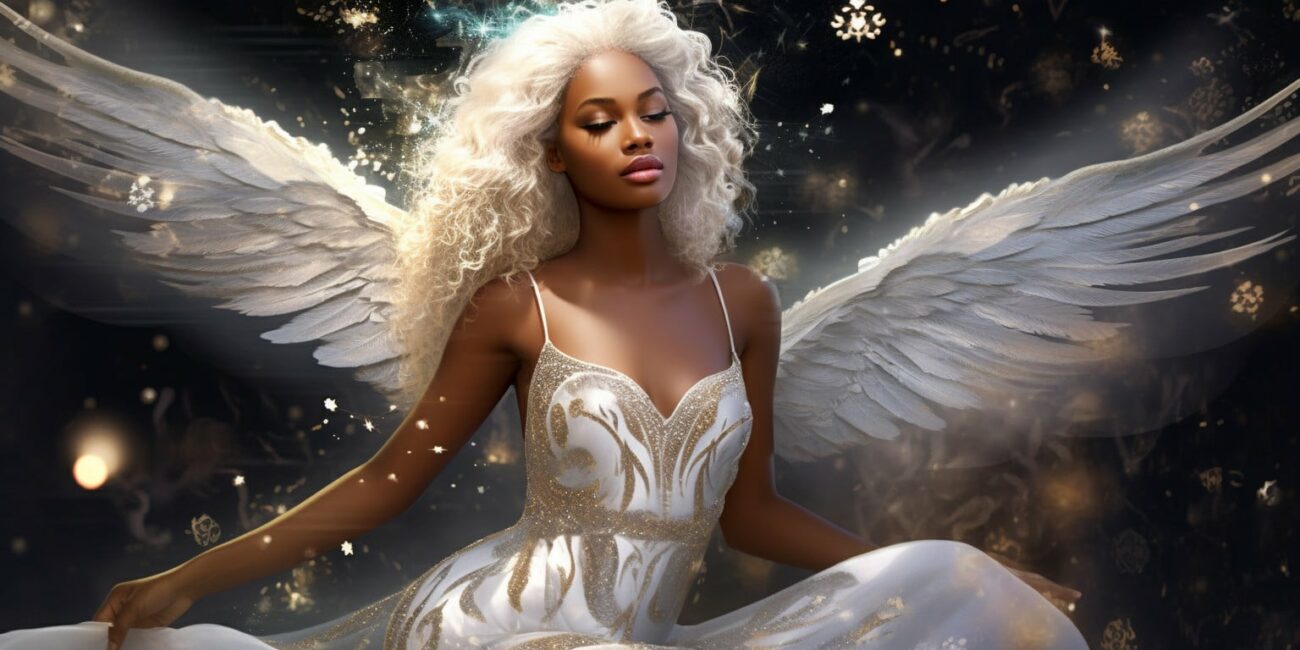 Angel Number 262 - Angel with long white hair. Her wings are white.