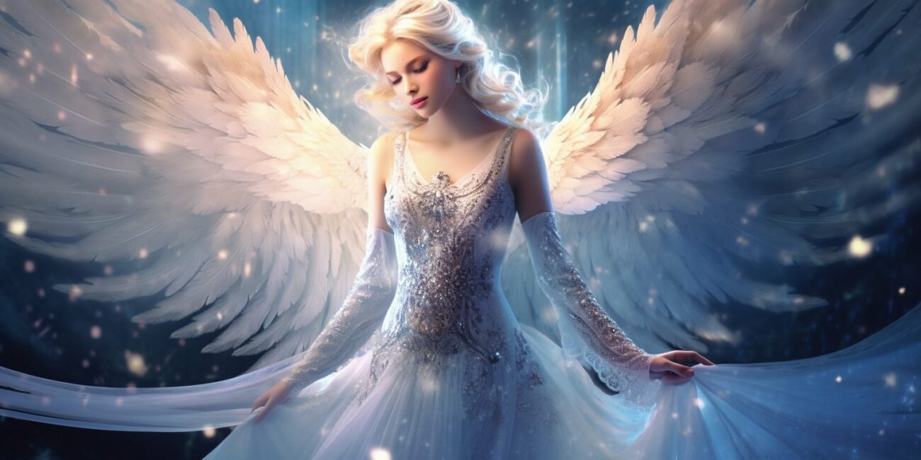 Angel Number 772 - Angel with long white blonde hair. Her wings are white.