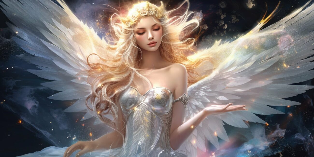 Angel Number 727 - Angel with long blonde hair. Her wings are white.