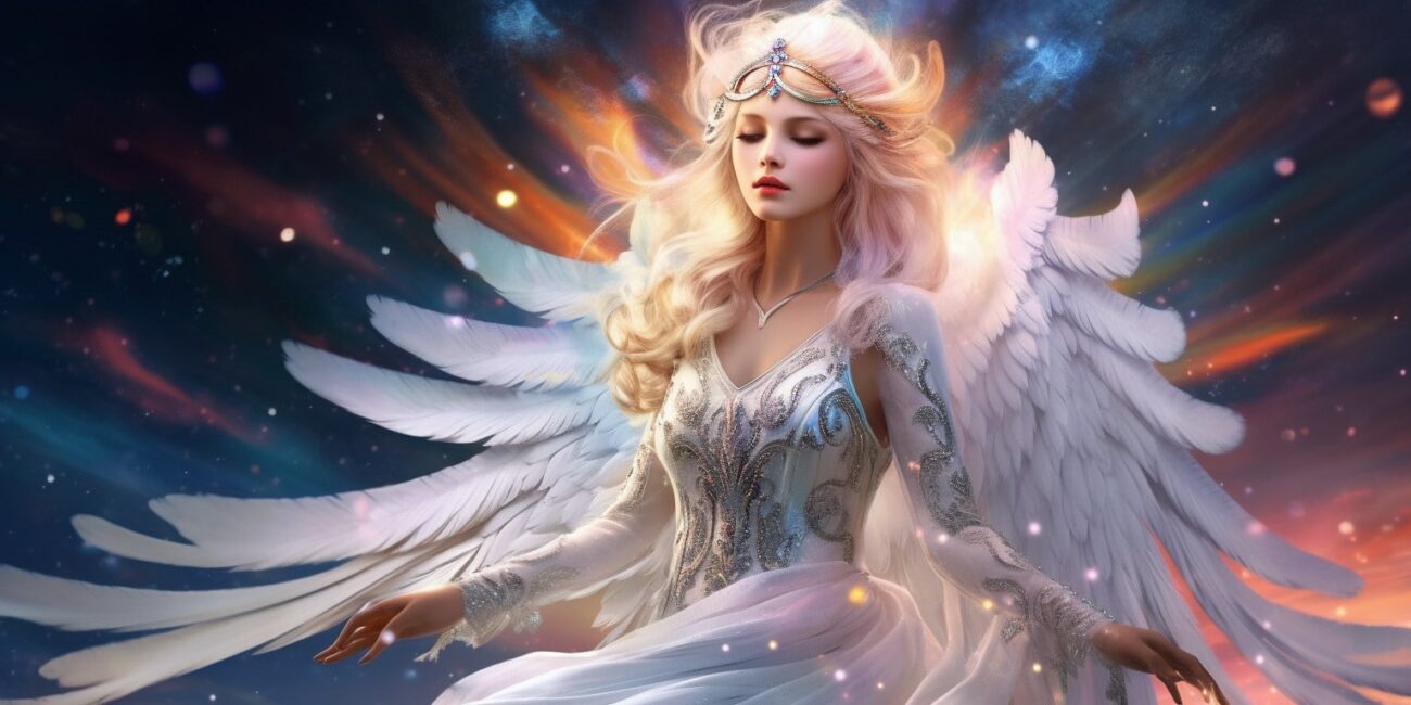 Angel Number 277 - Angel with long blonde hair. Her wings are pure white.