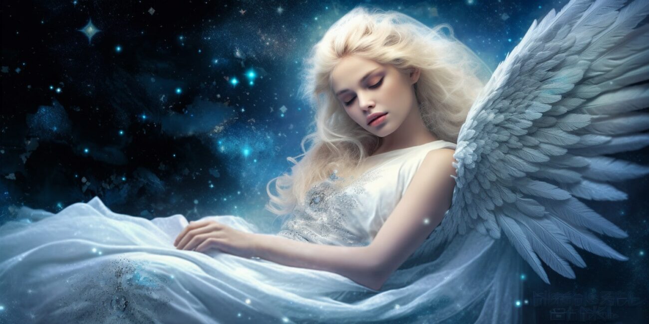 Angel Number 272 - Angel with long blonde hair. Her wings are light blue.