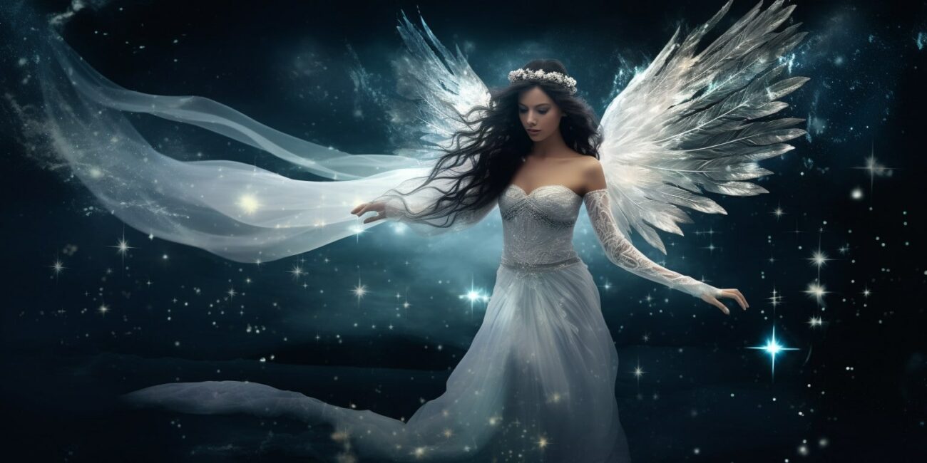 Angel Number 525 - Angel with long hair. Her wings are white and blue.
