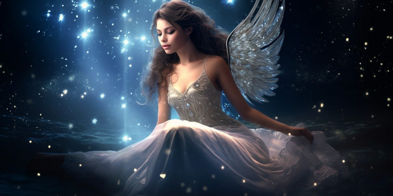 Angel Number 255 - Angel with long dark hair. Her wings are white and blue.