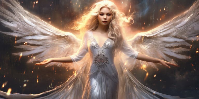 Angel Number 335 - Angel with long light hair. Her wings are white with light around them.