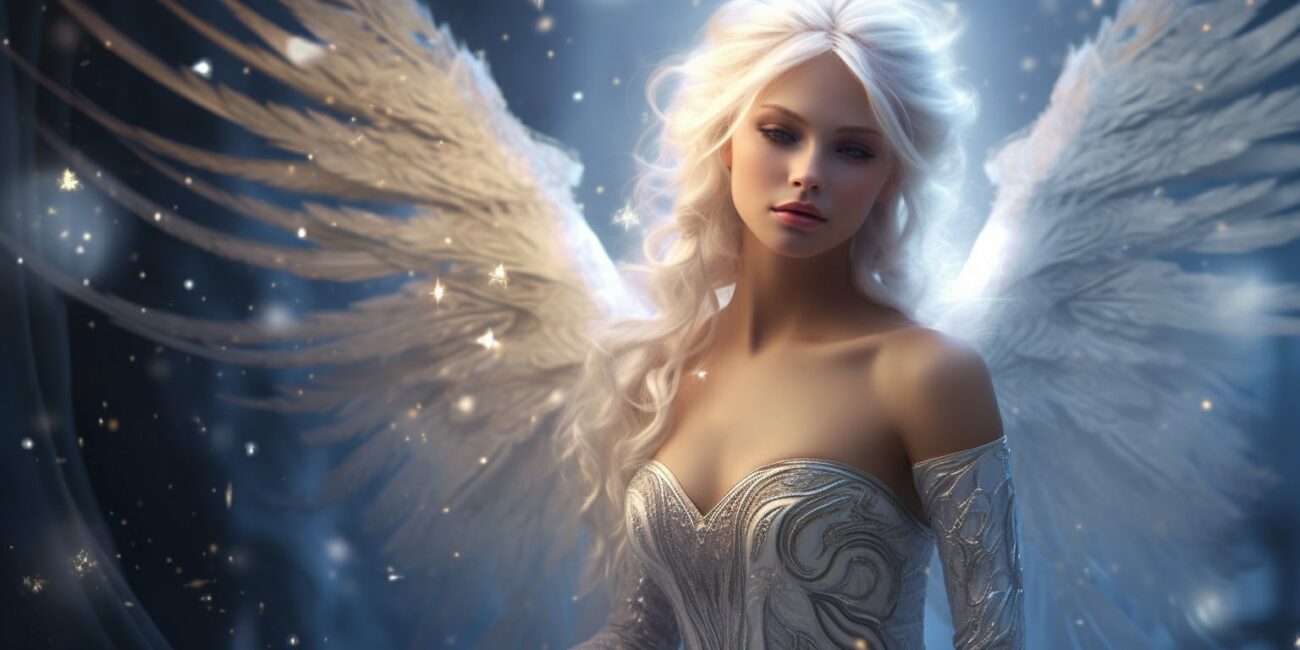 Angel Number 282 - Angel with long white blonde hair. Her wings are light white.