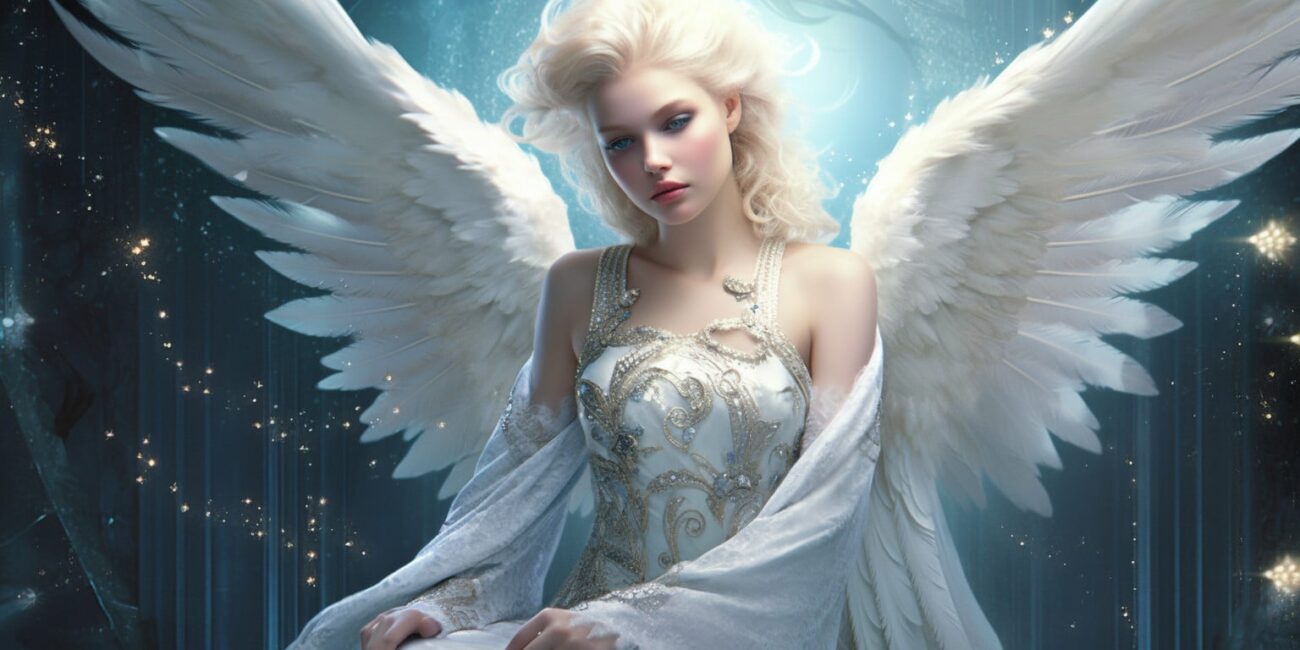 Angel Number 443 - Angel with long light hair. Her wings are pure white.