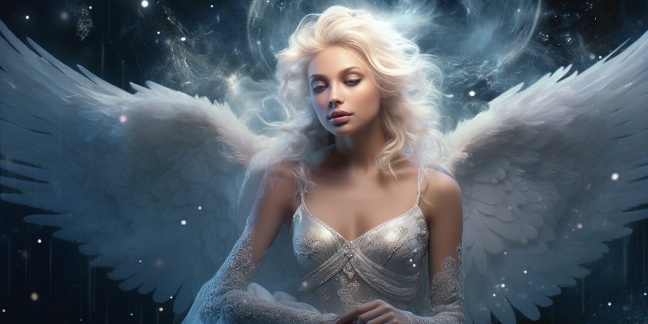 Angel Number 434 - Angel with long light hair. Her wings are white and blue.