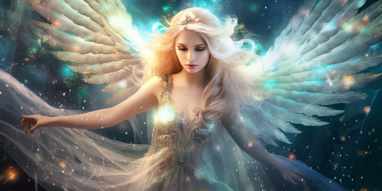 Angel Number 344 - Angel with long light hair. Her wings are white and blue.