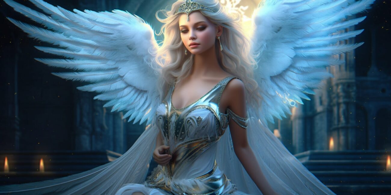 Angel Number 993 - Angel with long light hair. Her wings are blue with shades of white.