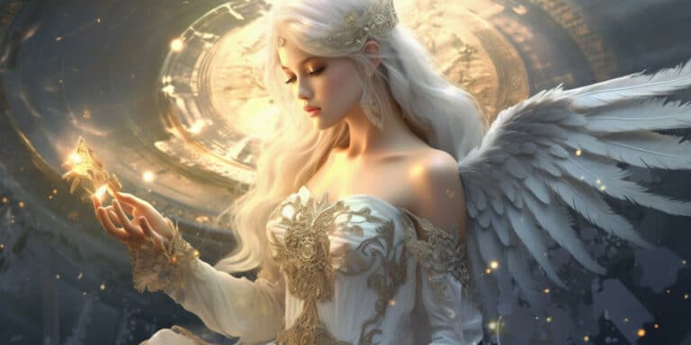 Angel Number 774 - Angel with long white hair.