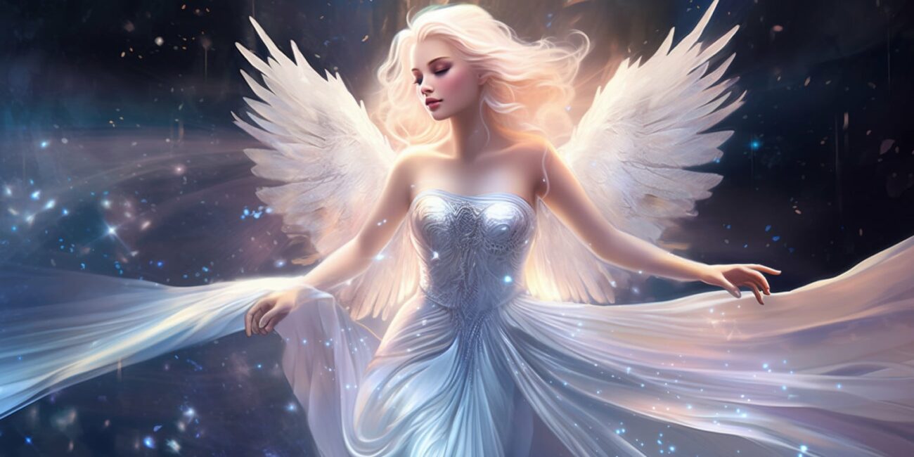 Angel Number 553 - Angel with long light hair. Her wings are white. There's light around her.