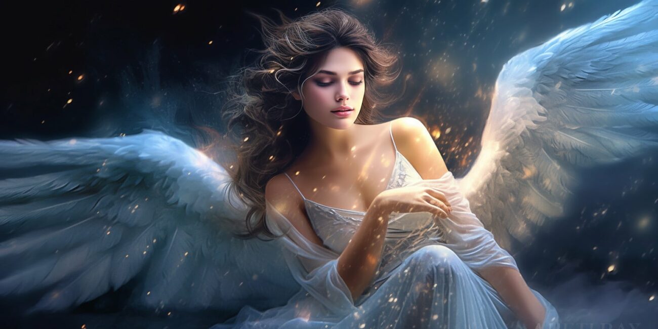 Angel Number 663 - Angel with long dark hair. Her wings are white with blue.