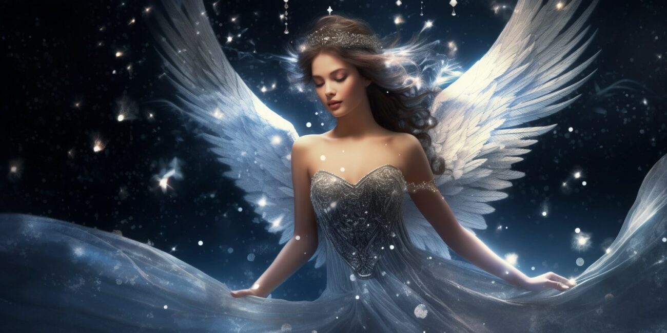 Angel Number 454 - Angel with long dark hair. Her wings are white.