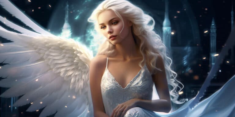 Angel Number 585 - Angel with long white blonde hair.