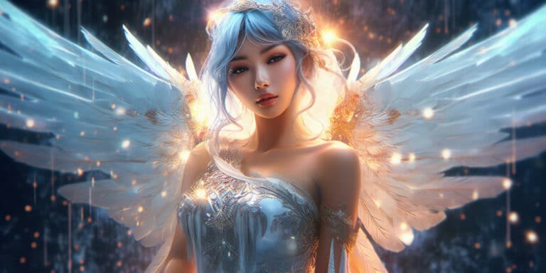 Angel Number 588 - Angel with long white blonde hair. There are sparkles all around her.