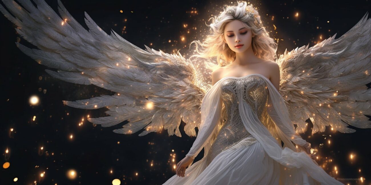Angel Number 575 - Angel with long light hair. There are sparkles all around her.