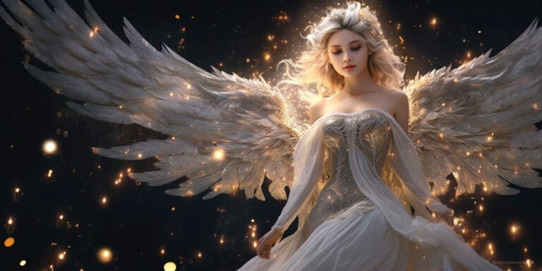 Angel Number 575 - Angel with long light hair. There are sparkles all around her.